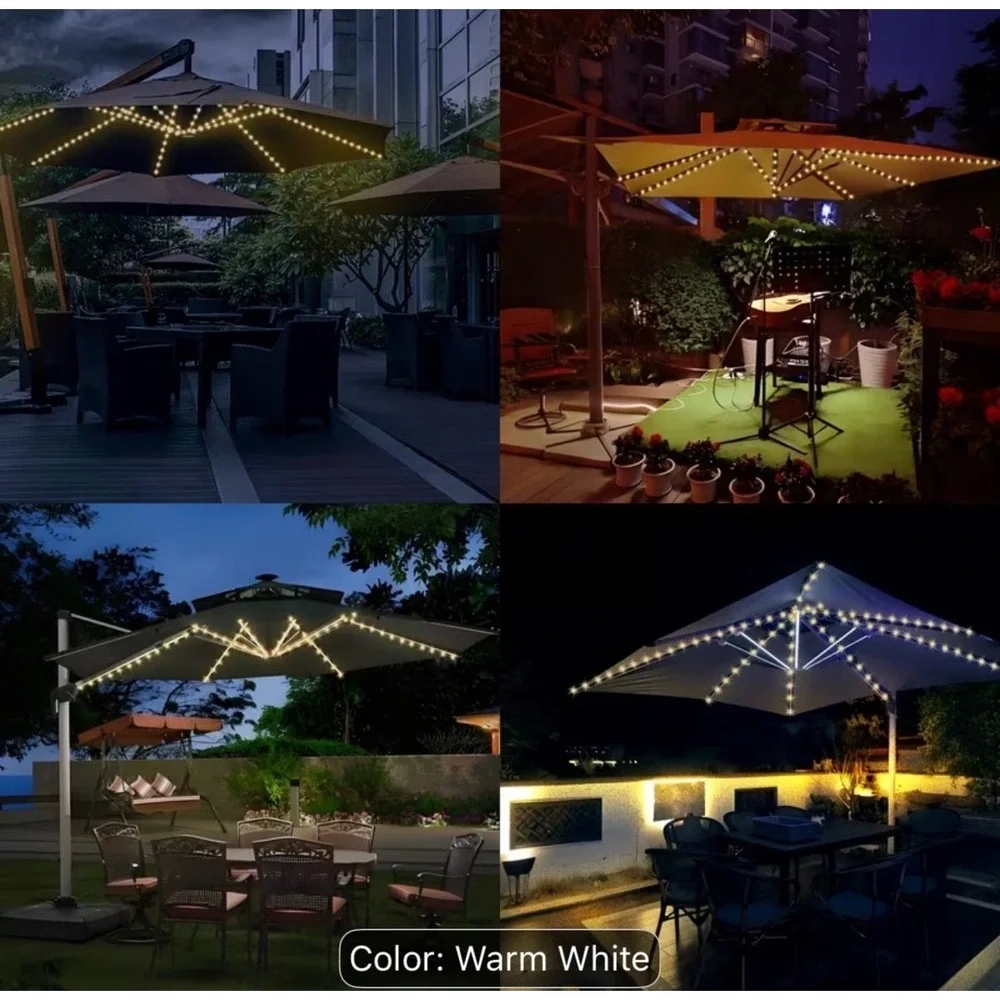 130 LED Patio Umbrella Fairy Lights Warm White 8‎ Modes Remote IP45 Battery Op